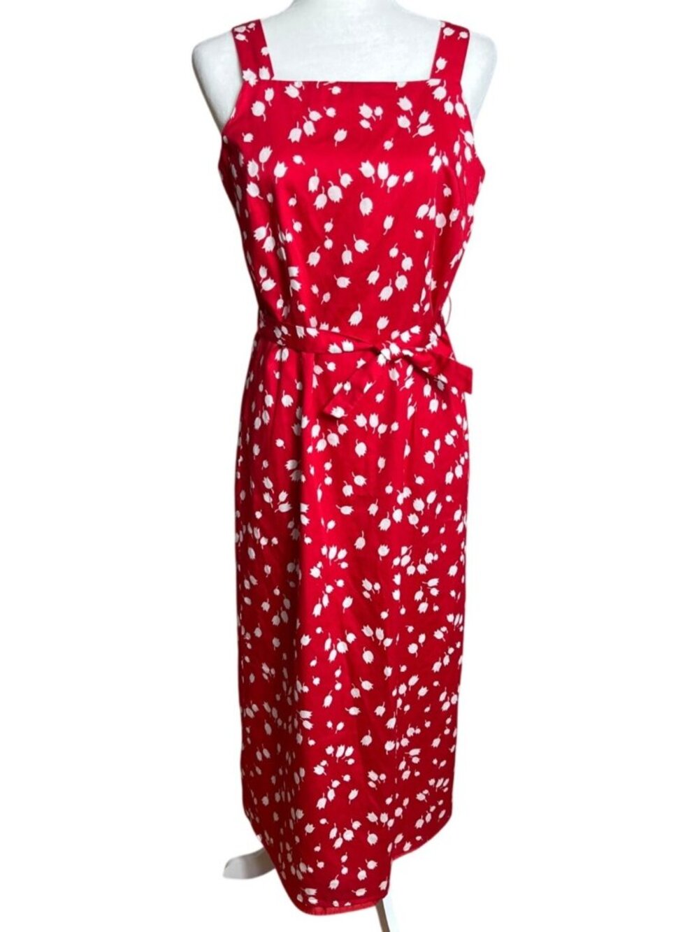 Red White Square Neck Dress Long Statement Glam Garden Wedding Guest Womens 6